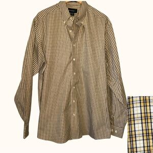 Eddie Bauer Men’s Yellow and White Plaid Button Down Long Sleeved Shirt Size XLT